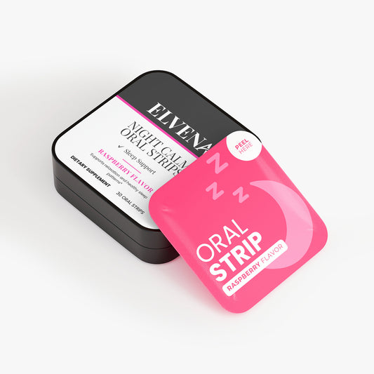 Elvena Nightcap Oral Strip packaging on a white background, Bedtime support made simple
