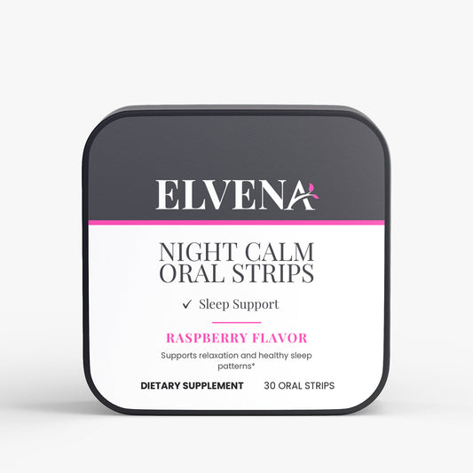 Elvena Night Calm Oral Strips packaging on a white background , A softer way to end the day